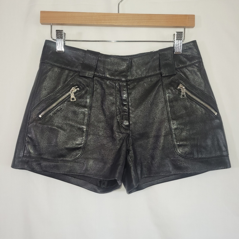 Milly of New York Black Leather Shorts - Picture 1 of 7